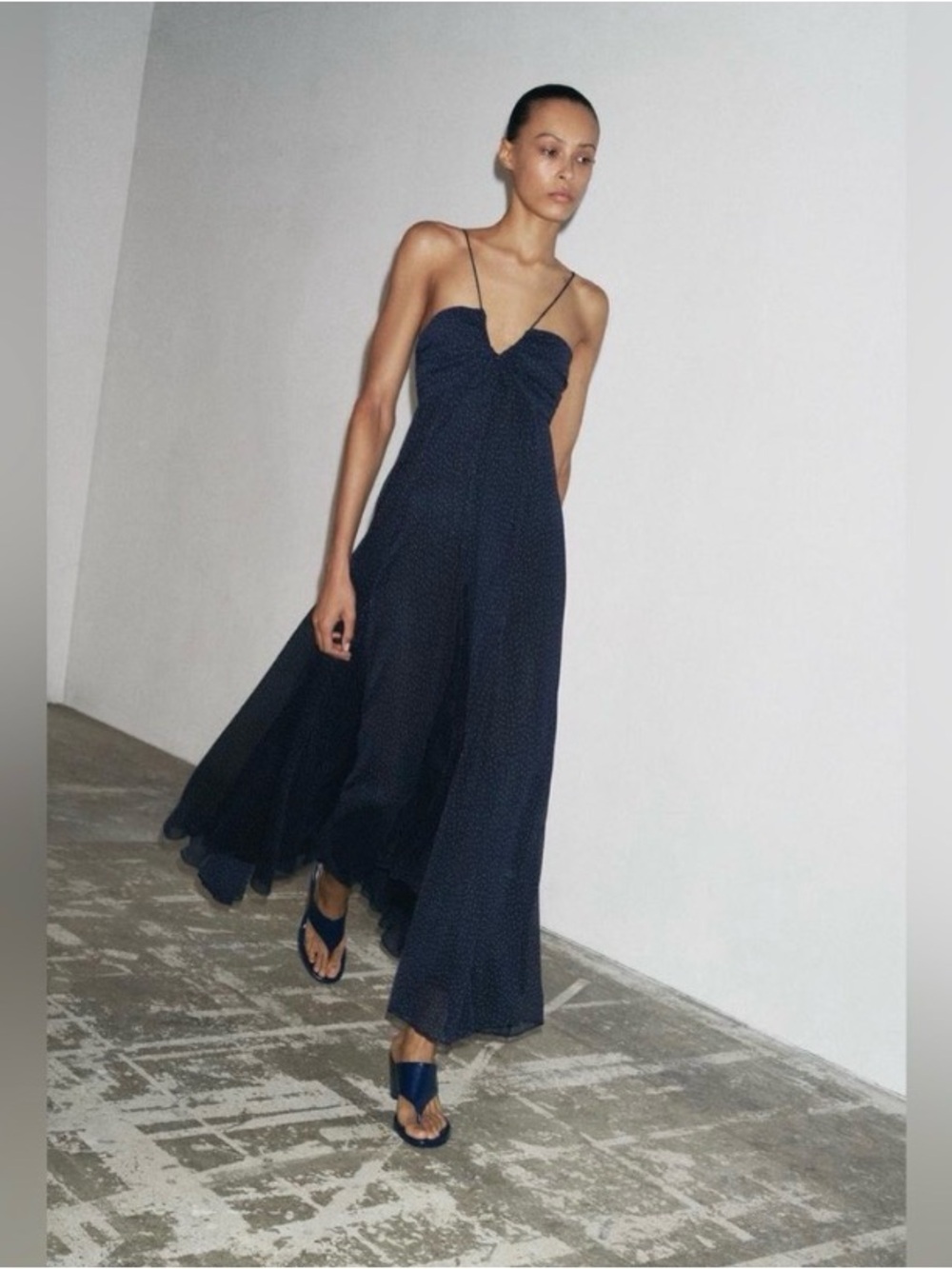 Navy Spaghetti-Strap Maxi Dress